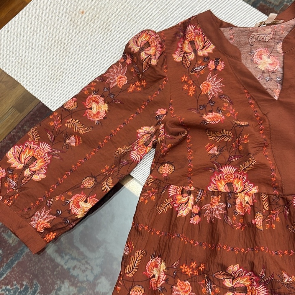 Fig and Flower by ANTHROPOLOGY Terracotta Floral Long Sleeve Dress - Picture 5 of 10